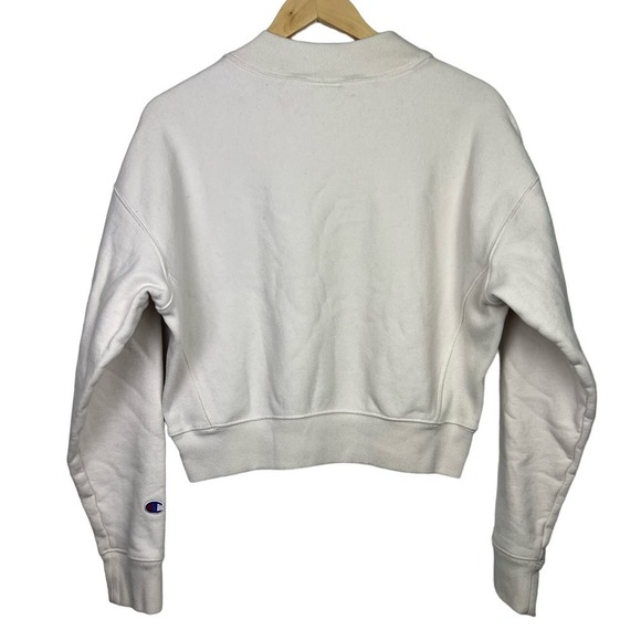 Champion Reverse Weave Crop Sweatshirt Women White C Logo Embroidered Crew Large - Picture 3 of 7